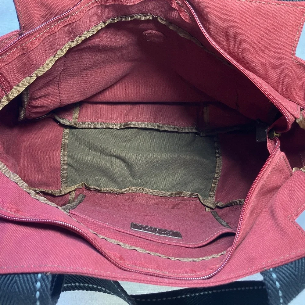 Chala Toffy Dog Large Tote Canvas/Vegan Leather, Burgundy With Black Handles EUC - Picture 10 of 13